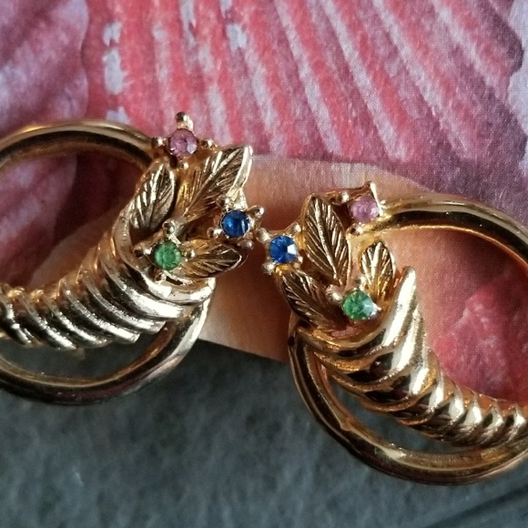 Vintage Cornucopia clip earrings gold tone - Picture 4 of 6